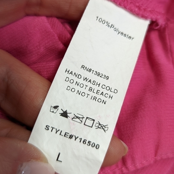 Blush Boutique Hot Pink Crop Top with Deep V and Bishop Sleeve L - Picture 9 of 10